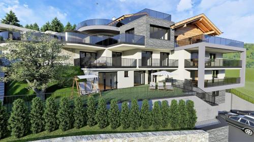 an architectural rendering of a house with a balcony at Relax Apartments Ladis in Ladis
