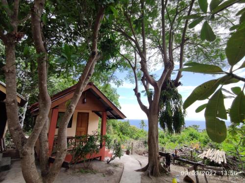 a house with a view of the ocean through the trees at Sairee View Resort in Koh Tao