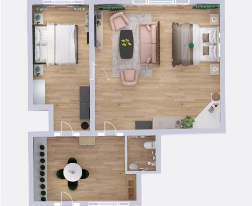 a floor plan of a room with a bedroom at B8 - Spacious, Charming Apartment in Central Sibiu in Sibiu