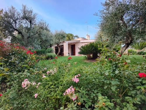 an old house with a garden with pink flowers at Villa Mest Pepp in Monopoli