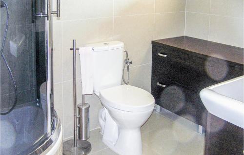 a bathroom with a toilet and a sink and a shower at Beautiful Apartment In Darlowo With 2 Bedrooms And Wifi in Darłowo