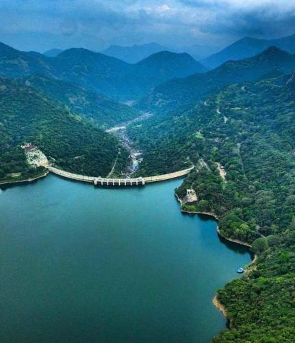 an aerial view of a large lake with a bridge at Casa Del Sol - Luxury Villa in Bolepe