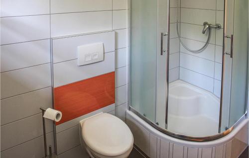 a bathroom with a toilet and a shower at Cozy Home In Kolczewo With Kitchen in Kołczewo
