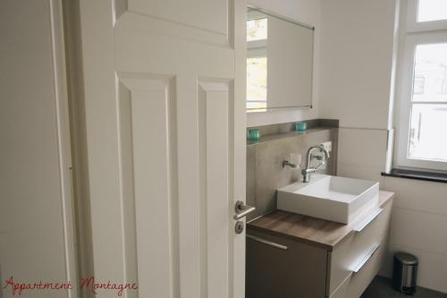 a bathroom with a sink and a mirror at Apartements Zum Roten Lamm in Bad Krozingen