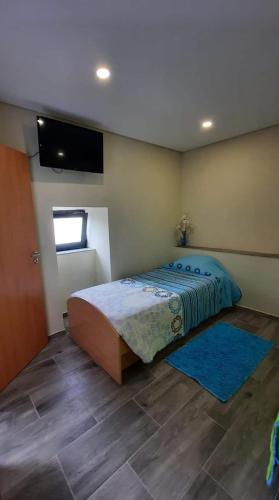 a bedroom with a bed and a television on the wall at Alojamento Silva in Castelo de Paiva