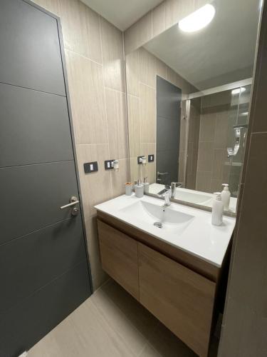 a bathroom with a sink and a mirror at PuertoVaras410 in Puerto Varas