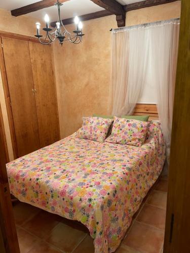 - une petite chambre avec un lit fleuri dans l'établissement Sevenhouse, à Setcases