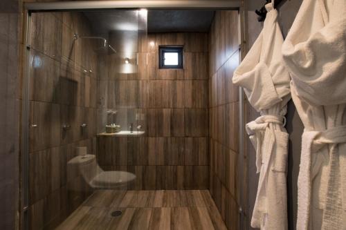 a bathroom with a shower with a toilet and a sink at Orgánico Hotel Boutique in Mexico City