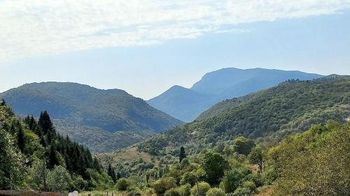 a view of a valley with mountains in the background at Sholedani in Ambrolauri