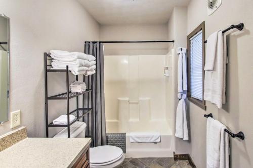 La salle de bains est pourvue d'une douche, de toilettes et d'un lavabo. dans l'établissement Appleton Abode Near Lake Winnebago and Downtown, à Appleton
