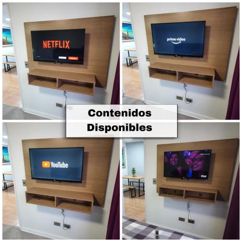a television on a wall in a living room at Céntrico, Cómodo y Moderno con Vista Privilegiada hasta 4Pers in Santiago