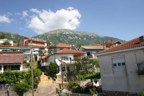 a group of houses with a mountain in the background at Villa Filip in Trpejca