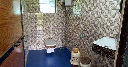 Sarovar's Nest في Avas: حمام صغير مع مرحاض ومغسلة