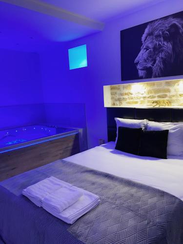 a bedroom with a bed and a bath tub at L’appart [é] spa in Beure