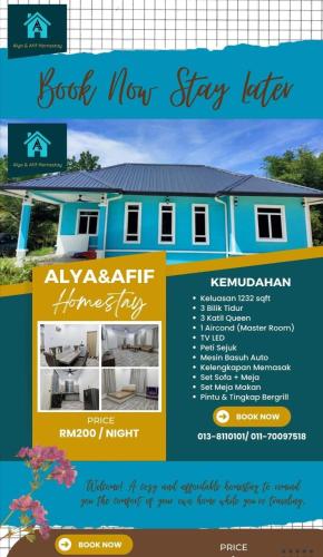 un folleto para una nueva carta de estancia en casa en Alya&Afif Homestay, en Papar