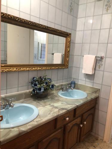 łazienka z 2 umywalkami i lustrem w obiekcie Grand Villa Estate w mieście Burlington
