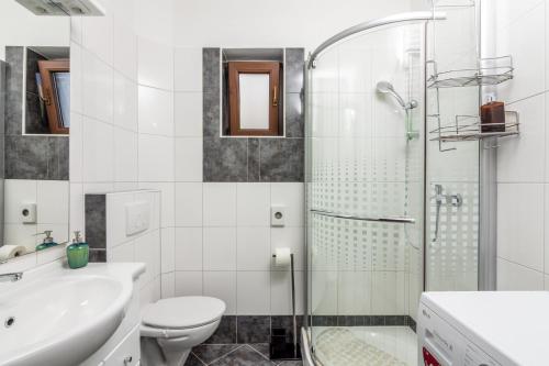 a bathroom with a toilet and a sink and a shower at Apartments with parking space Pjescana Uvala, Pula - 7349 in Pula