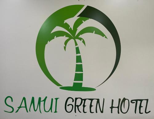 a green hotel sign with a palm tree in a circle at Samui Green Hotel in Chaweng