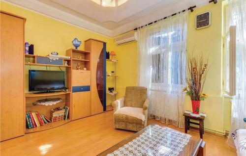 ein Wohnzimmer mit einem TV, einem Stuhl und einem Tisch in der Unterkunft Apartments with WiFi Bakar, Rijeka - 19753 in Bakar
