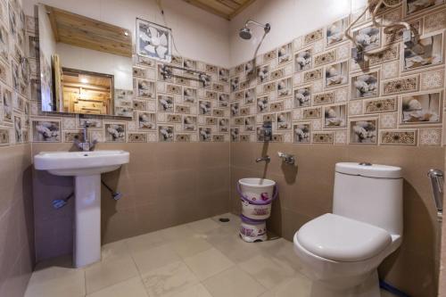 a bathroom with a toilet and a sink at Mid Conifer Cottage in Dalhousie