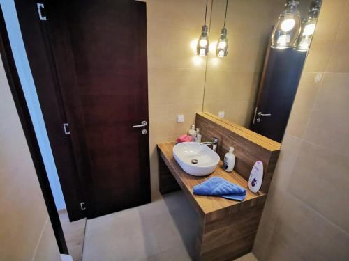 ベチチにあるMontenegro Royal 2 Bedroom Apartment & Sleepcouchのバスルーム(洗面台、鏡付)