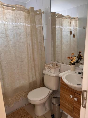 uma casa de banho com um WC e um lavatório em PuestadeSol,Apart em Iquique