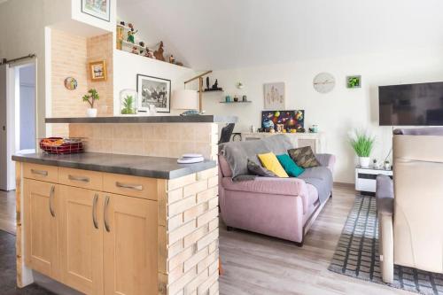 cocina y sala de estar con sofá en una habitación en La Dolce Vita - T2, en Rennes