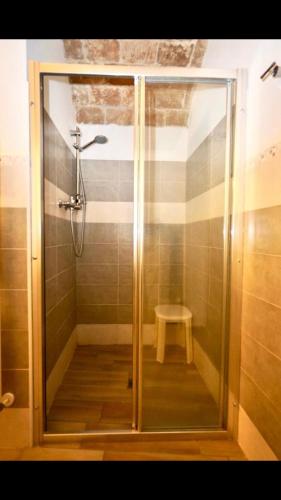 a shower with a glass door in a bathroom at Il Minotauro B&B a 5 minuti da Popoli in Vittorito