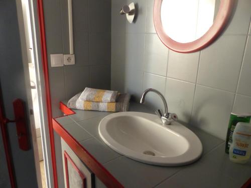 uma casa de banho com um lavatório e um espelho em LIO em Le Mans