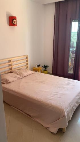 1 cama grande en un dormitorio con ventana en Au Bord du palmier, en Rabat