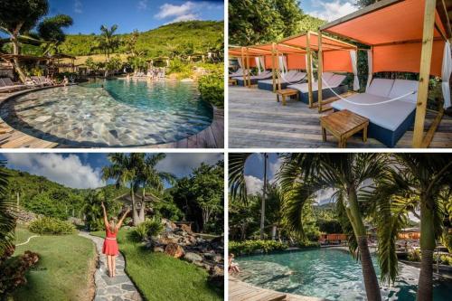 un collage de photos d'un complexe avec une piscine dans l'établissement Fun under the sun!, à Cupecoy