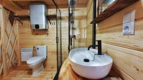 a bathroom with a sink and a toilet at Jurty na Polanie 