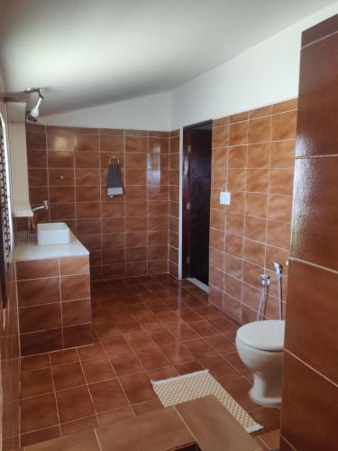 bagno con servizi igienici e lavandino di Casa no Porto das Dunas Com Vista pro mar ad Aquiraz