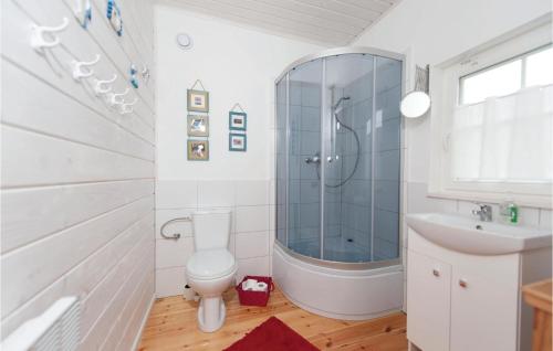 een badkamer met een douche, een toilet en een wastafel bij 1 Bedroom Amazing Home In Ustka in Ustka