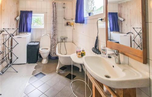 bagno con lavandino, servizi igienici e specchio di Amazing Home In Sortland With 3 Bedrooms And Wifi a Flesnes