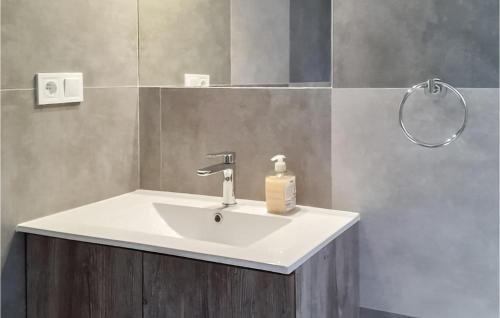 - un lavabo dans la salle de bains avec un distributeur de savon dans l'établissement Awesome Home In Dolistowo Stare With Kitchen, à Stare Dolistowo