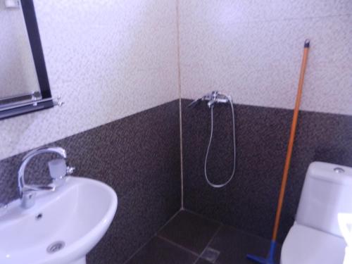a bathroom with a shower and a sink and a toilet at Guest House Roman/Gonio in Gonio