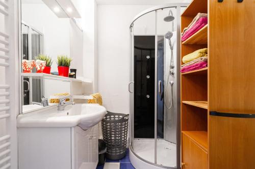 a bathroom with a sink and a shower at Le Clos des Rosiers in Toulouse