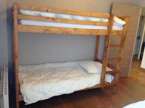 ein Etagenbett mit einer Leiter auf dem unteren Etagenbett in der Unterkunft Appartement T3 pour 6 personnes in Tignes