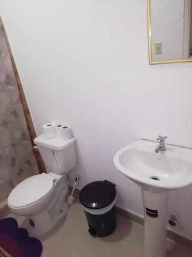 a bathroom with a toilet and a sink at Hostal My House Your House in David