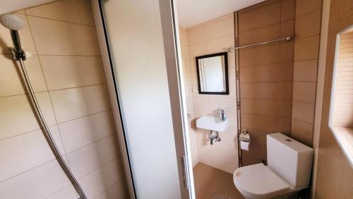 un baño con inodoro y lavabo en Golf House Paradise, en Topola