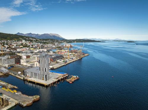 an aerial view of a city on the water at Quality Hotel Harstad in Harstad