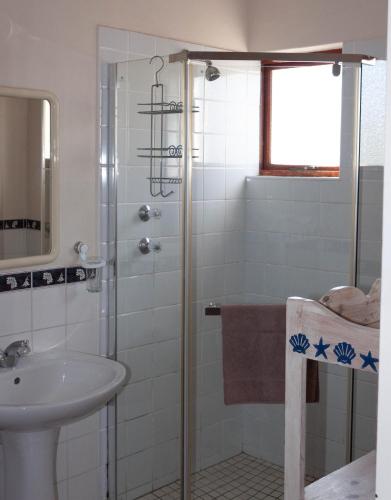 a bathroom with a sink and a shower with a sink at 7onmeeu in Langebaan