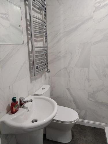 biała łazienka z toaletą i umywalką w obiekcie Rock House w mieście Carrickmacross