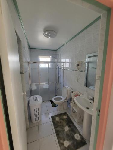 une salle de bains avec toilettes et lavabo dans l'établissement Villa Raven's Paradise (Rosado), à Willemstad