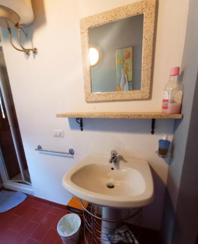 a bathroom with a sink and a mirror at B&B Badde Cubas in Usini