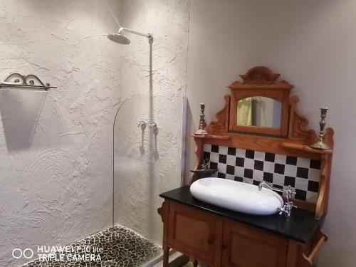 a bathroom with a shower with a sink and a sink at The Marilyn Room in Centurion