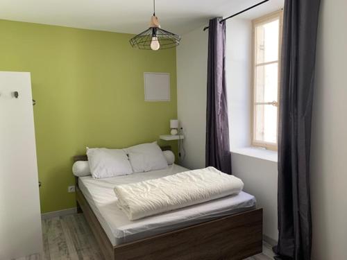 - une chambre avec un lit dans une pièce dotée d'une fenêtre dans l'établissement Appartement 4 chambres centre-ville, à Bourg-en-Bresse