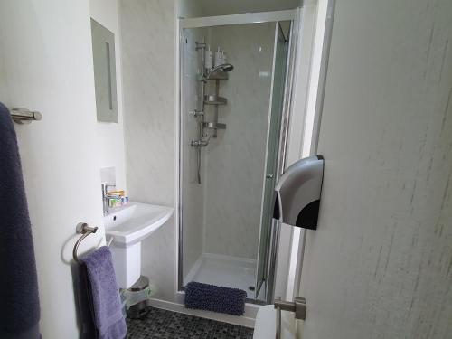 bagno con doccia e lavandino di Tregarthen - Adult Only a Newquay