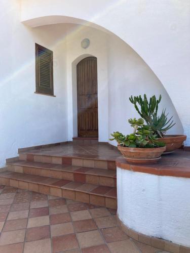 a room with stairs and a door with a potted plant at Villa San Vito Bay in Macari